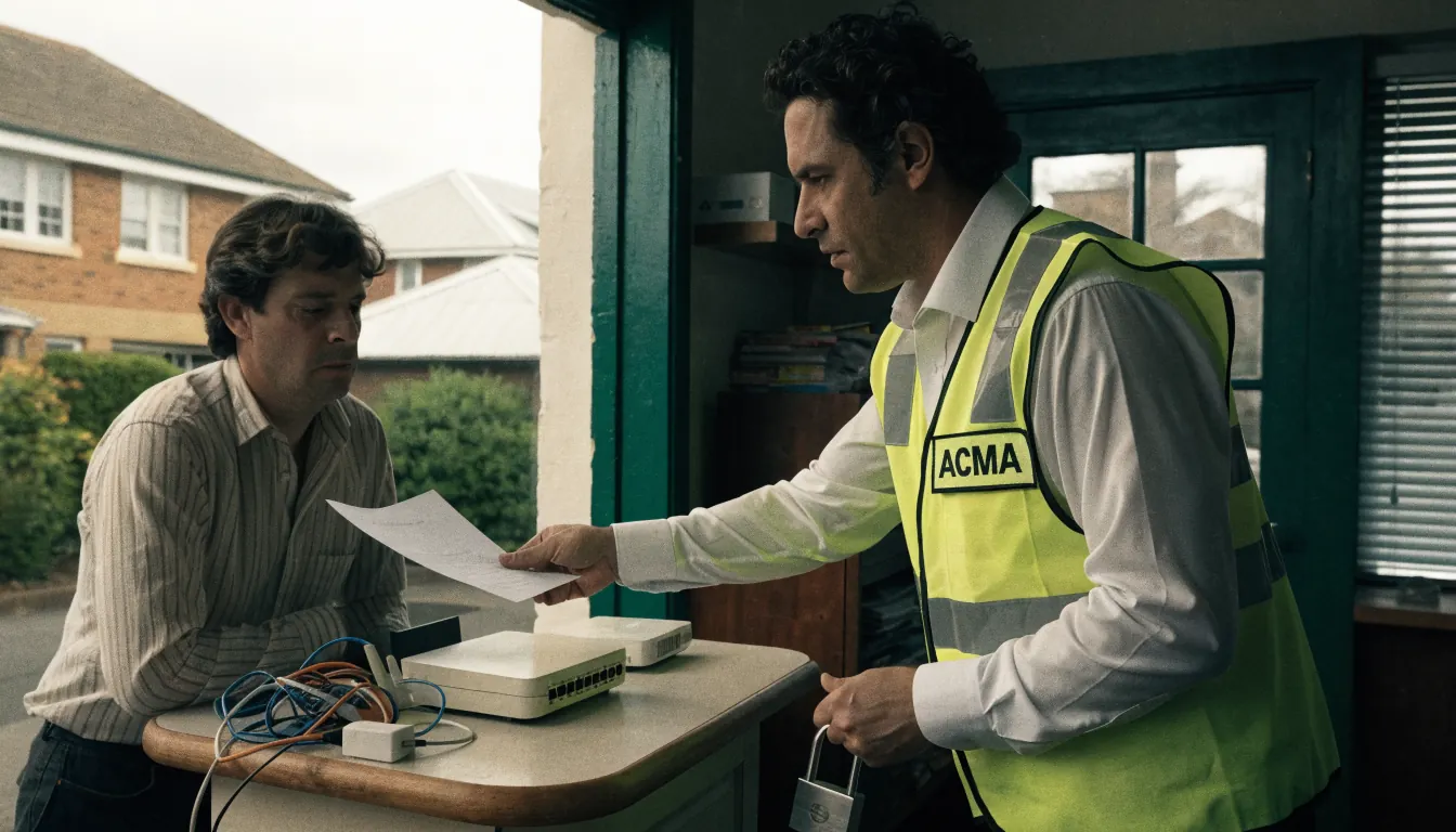 ACMA officer delivering blocking notice to Adelaide internet café