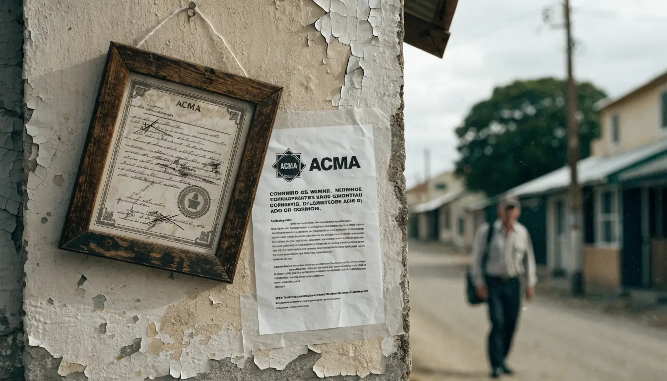 Forged licence frame next to a real ACMA warning notice